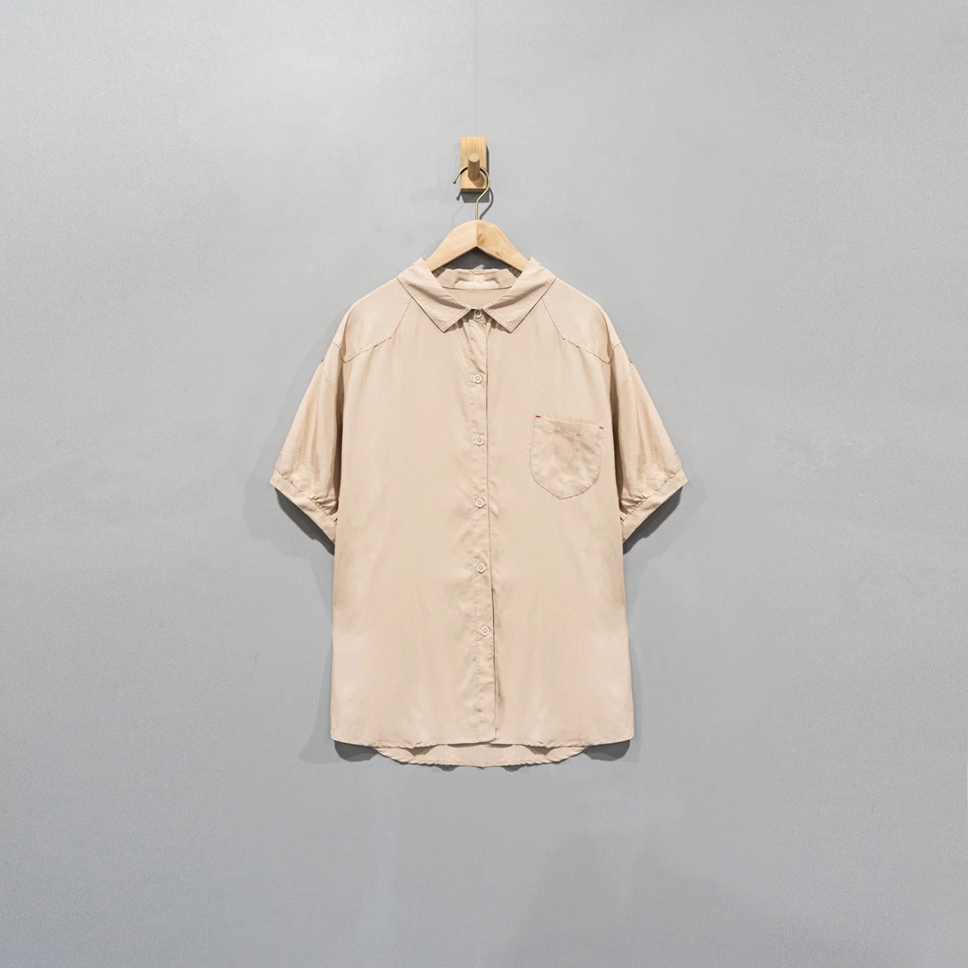 【且听风吟】0114469文艺棉翻领口袋拼接百搭衬衫  衣长70 胸围130