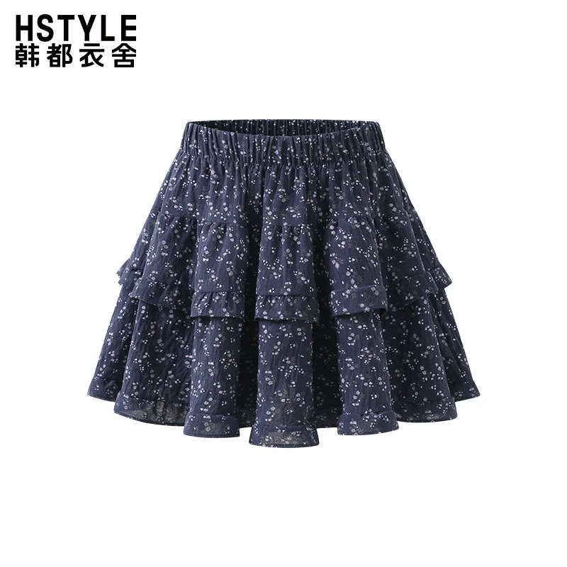 韩都衣舍复古松紧碎花短款半身裙女甜美小个子显瘦减龄百搭A字裙