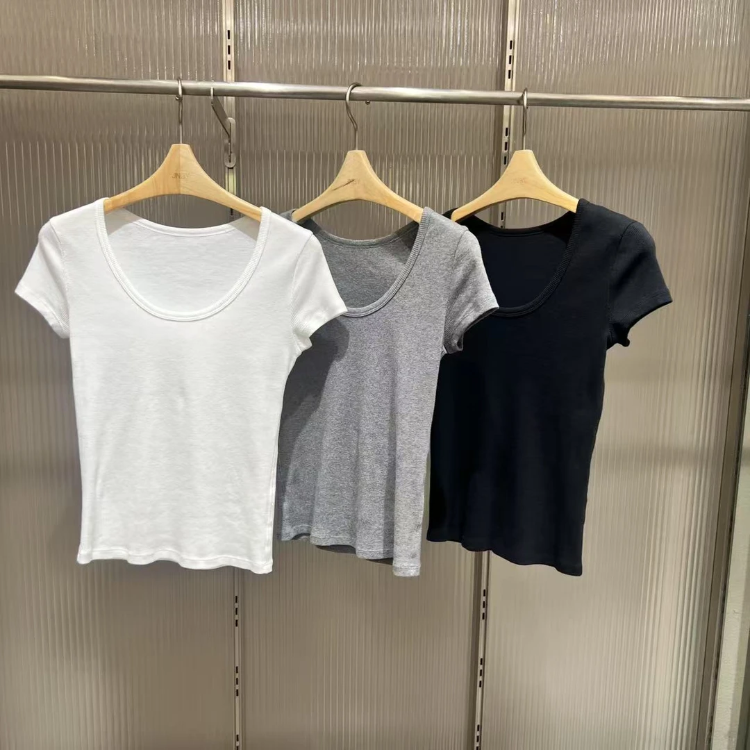 原单商场同款2025夏季新款简约罗纹U领短袖110090