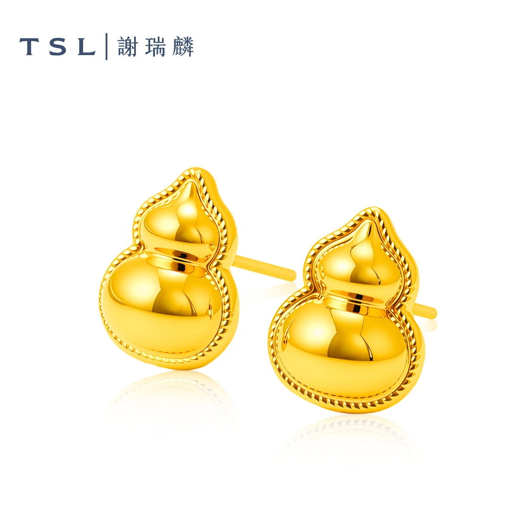TSL/谢瑞麟5D足金葫芦精致耳饰