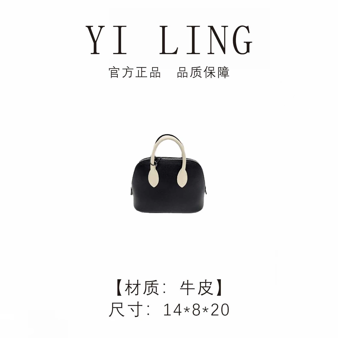 YI LING【2026新款】黑色 进口牛皮 手提包 30114
