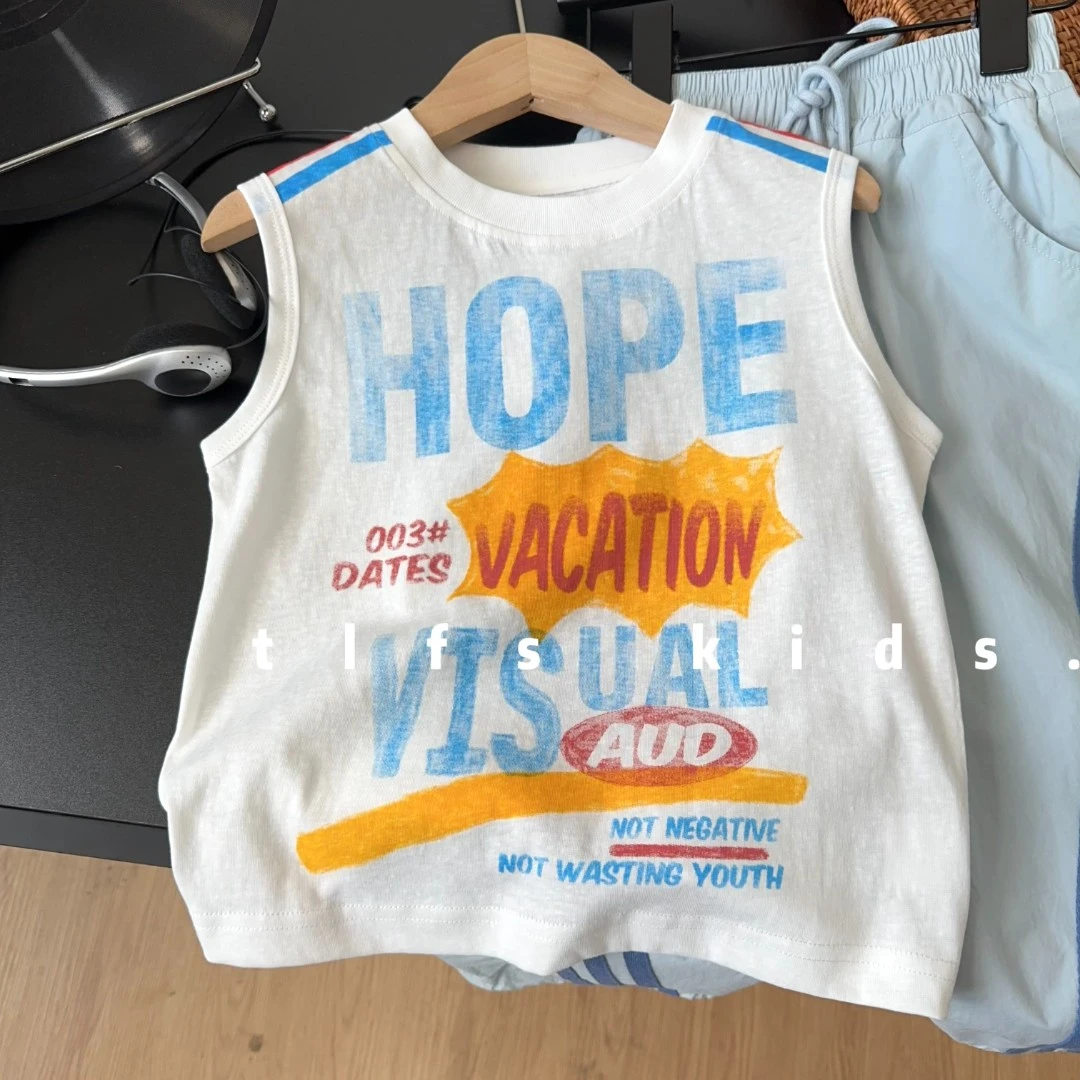 童例「25330希望小背心」夏季薄透气无袖儿童上衣男童女童百搭潮流