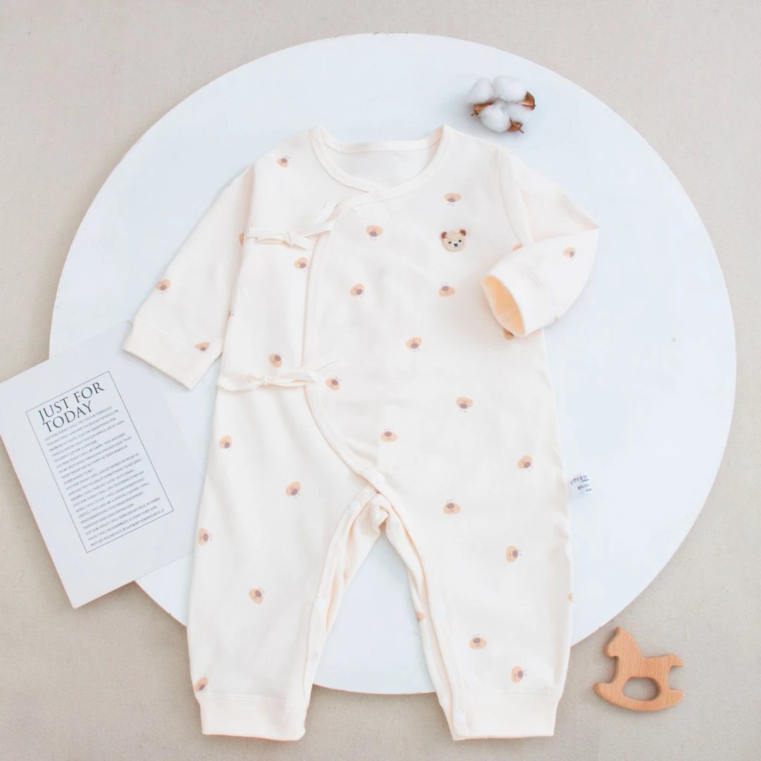 新生儿四季有机棉绑带衣服哈衣连体衣春秋长袖婴儿幼儿