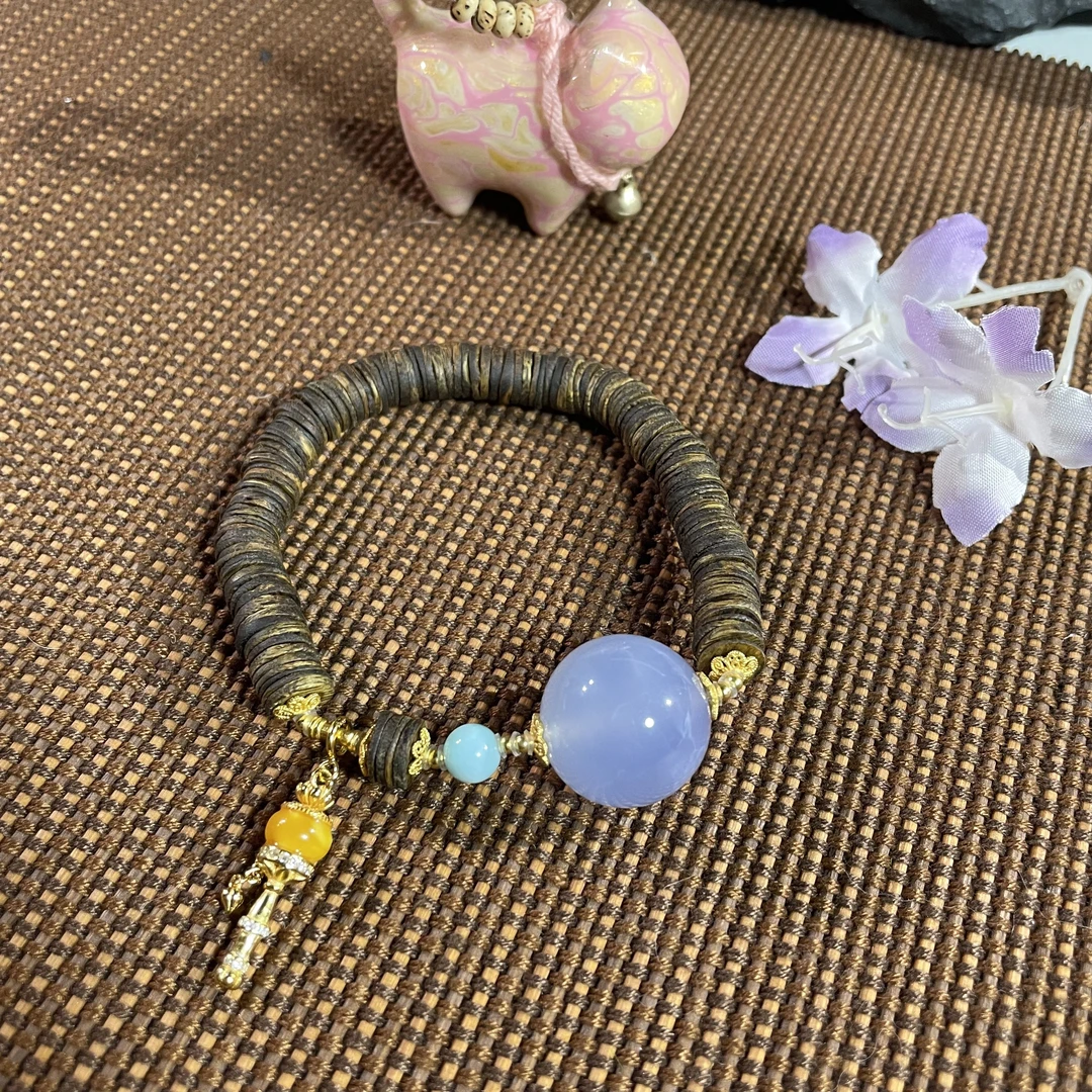 s925蓝玉髓海纹石蜜蜡沉香手串 5151