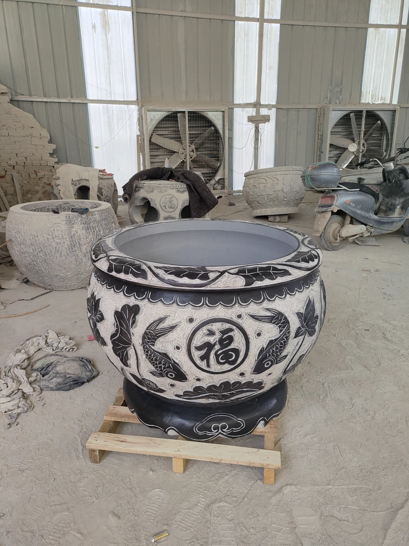 青石鱼缸门海适用于庭院别墅养鱼养花装饰石头缸