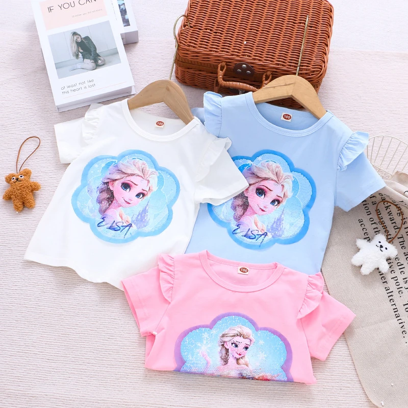 女童变色短袖T恤夏季新款童装卡通亮片上衣小女孩宝宝百搭半袖