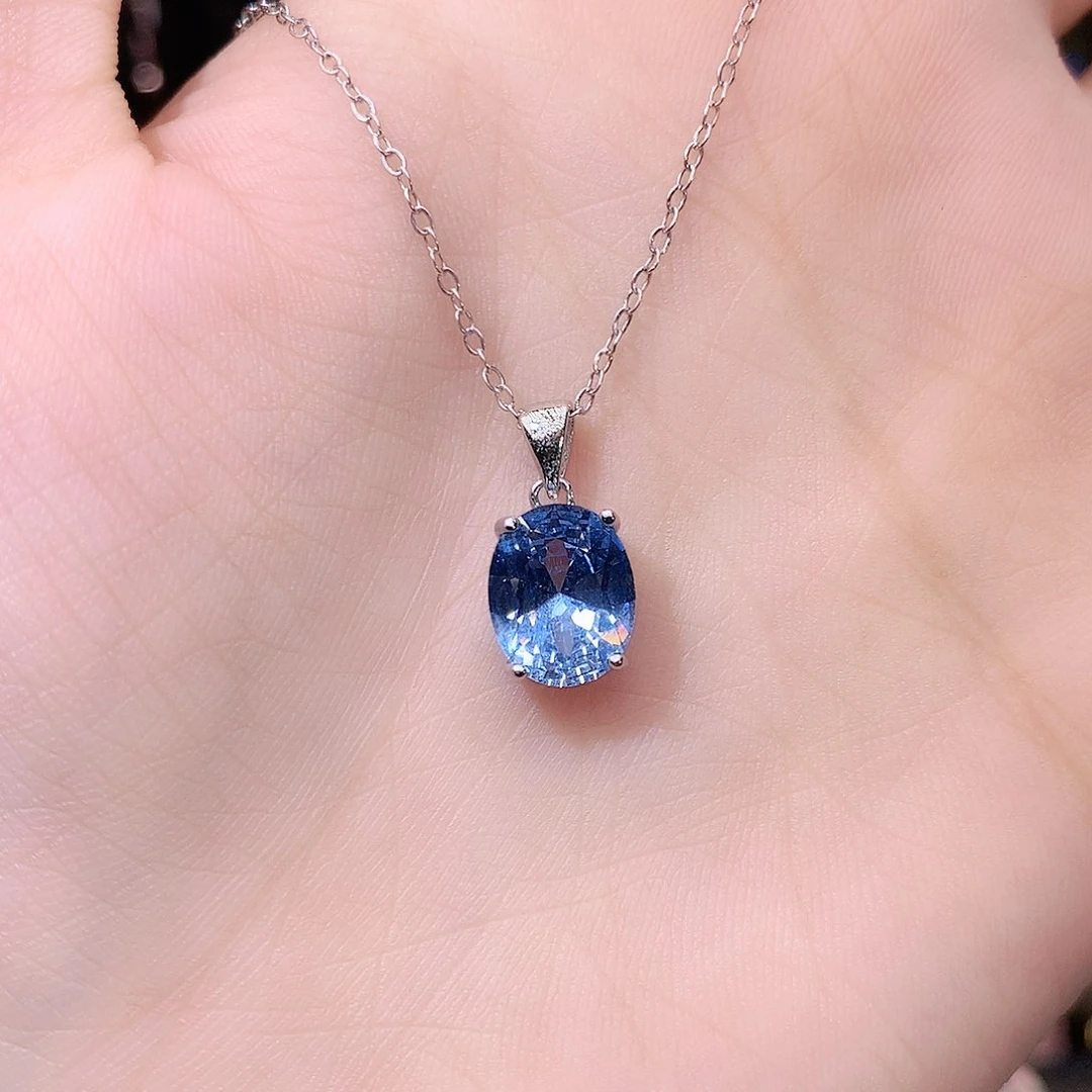 海蓝宝石颈饰银S925镶嵌白810