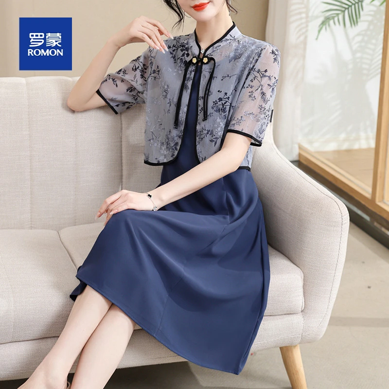 品牌时尚中式妈妈装夏装套装连衣裙2025新款年轻洋气女士夏季裙子