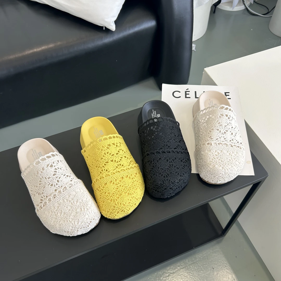 勃肯鞋夏季新款蕾丝钩花文艺风厚底松糕包头凉鞋托外穿复古拖鞋女