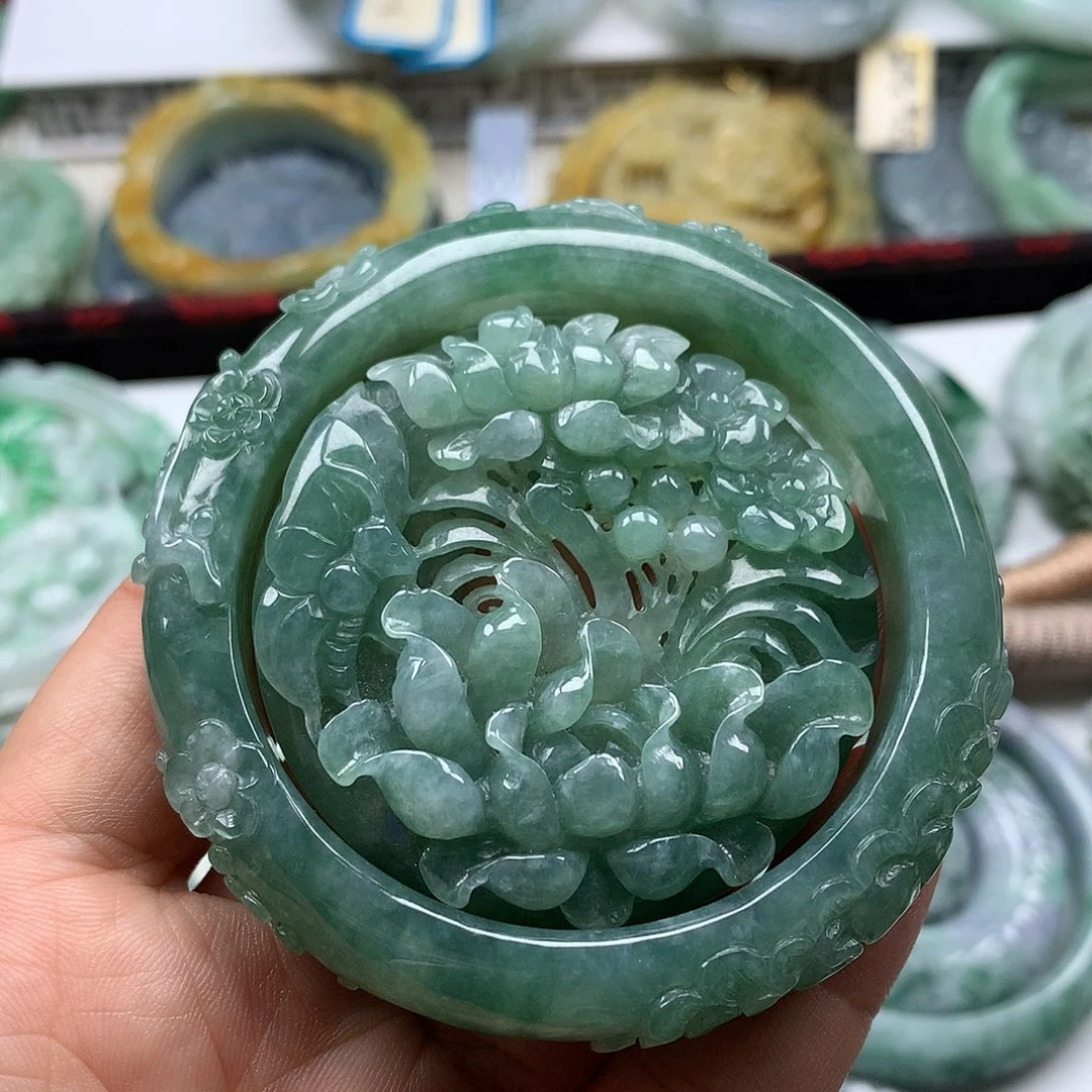 翡翠未镶嵌手镯复古风格55