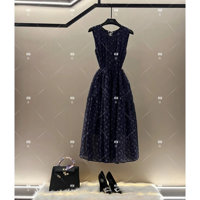 【周】夏季新款复古时尚百搭印花无袖连衣裙 H-1068