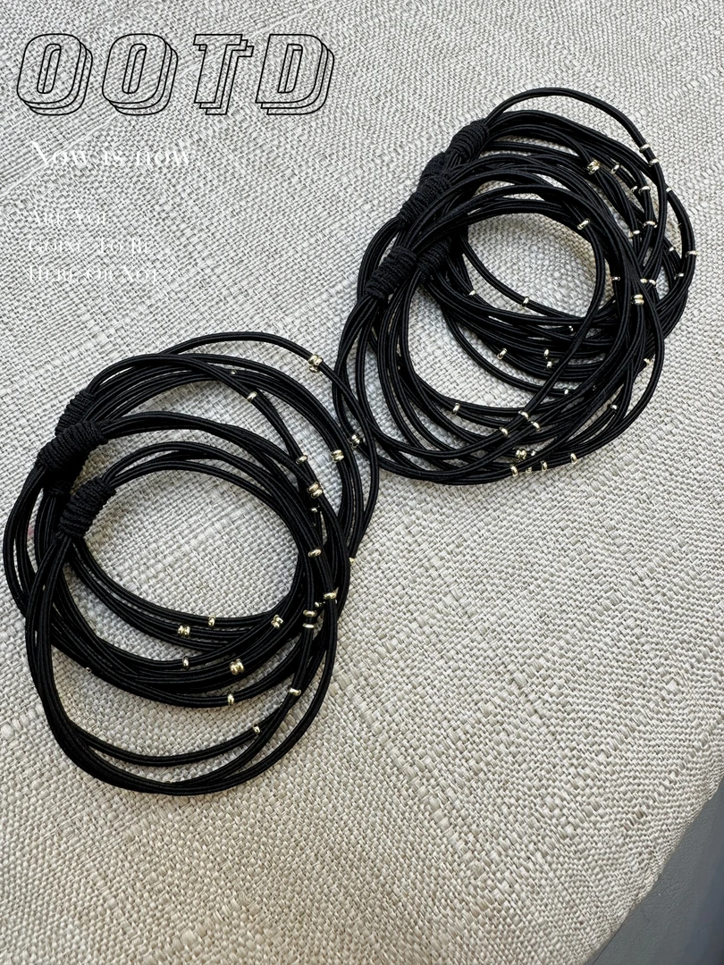 老曾童品推荐，金色小珠发绳橡皮筋三合一韩版头饰品黑色细头绳