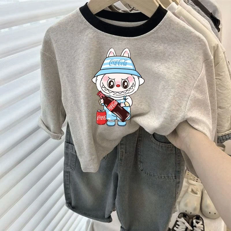 男女童卡通印花儿童休闲圆领袖长袖打底衫T恤2025春秋百搭上衣潮t