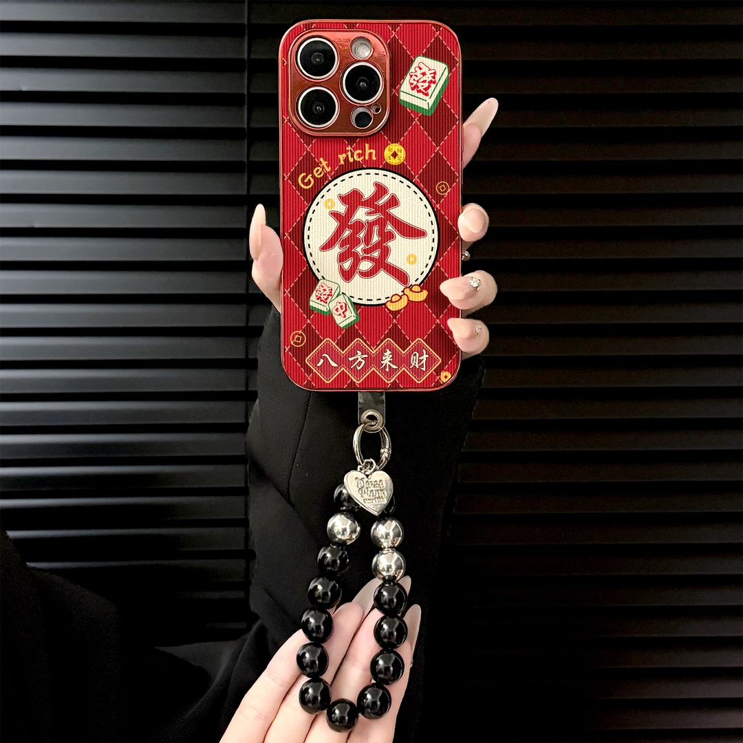 八方来财發适用苹果vivo华为oppo小米iPhone17电镀红小羊皮手机壳