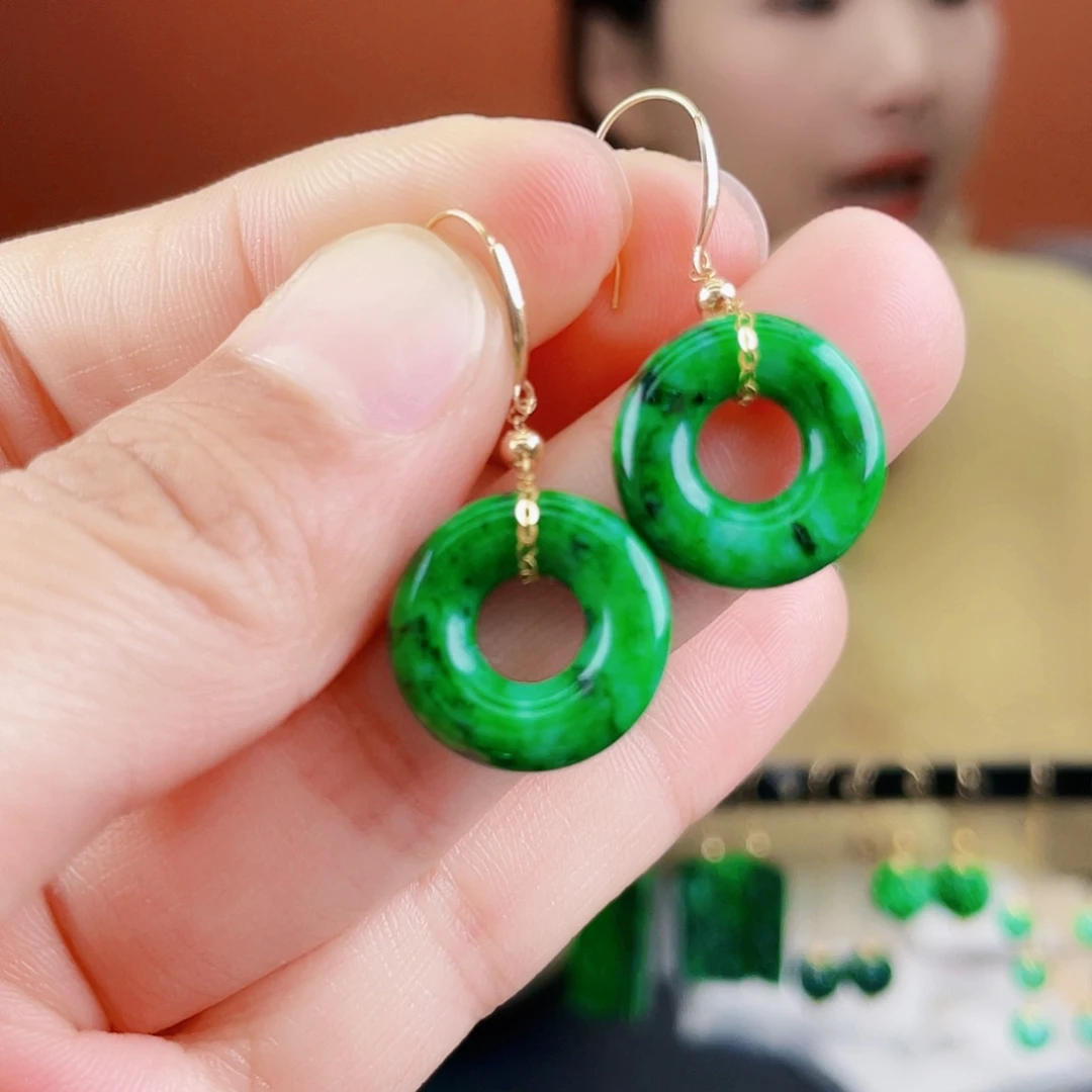 翡翠18K金镶嵌耳饰