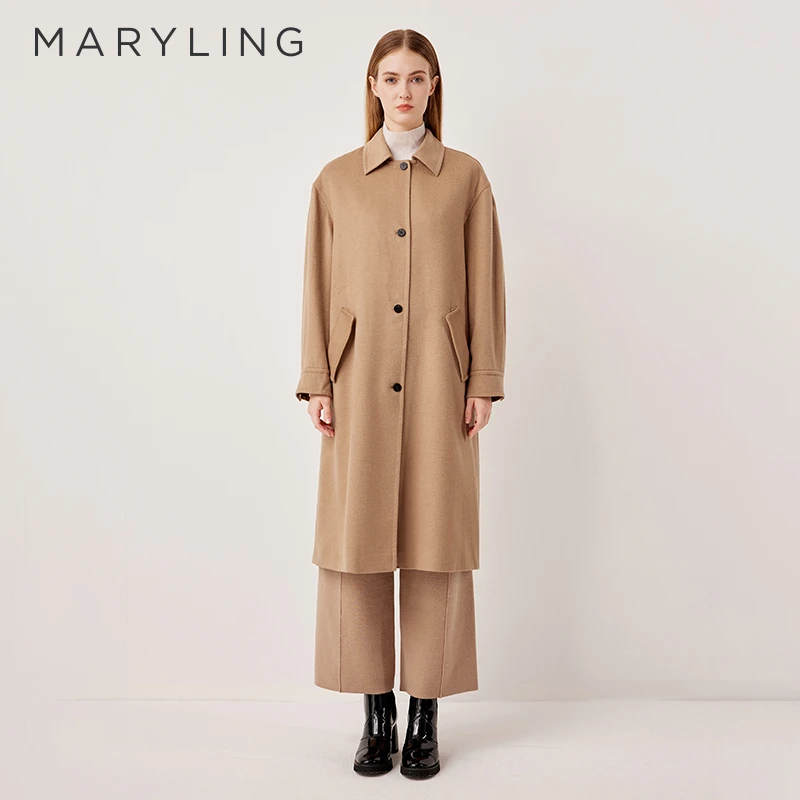 MARYLING玛俪琳2025秋季新品百搭浅驼色翻领中袖大衣A1FGW93230