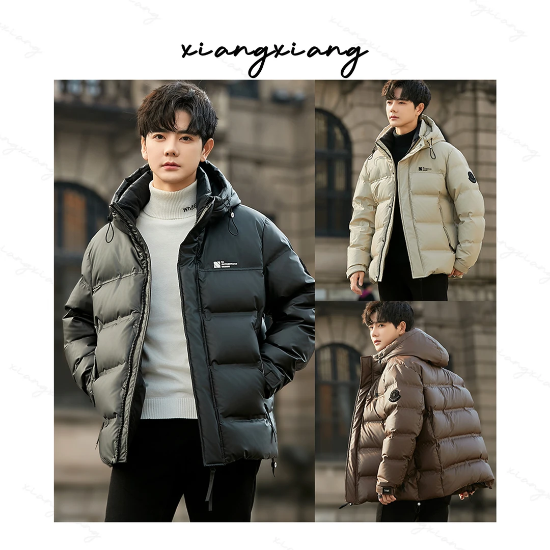 情侣款白鸭绒连帽羽绒服加厚休闲防风保暖外套W19..