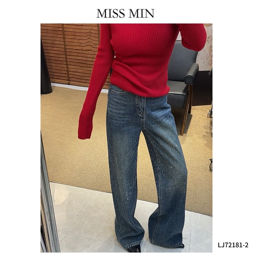 MISS MIN【欧货重工】重工烫钻爆闪加绒阔腿牛仔裤LJ72181-2复合