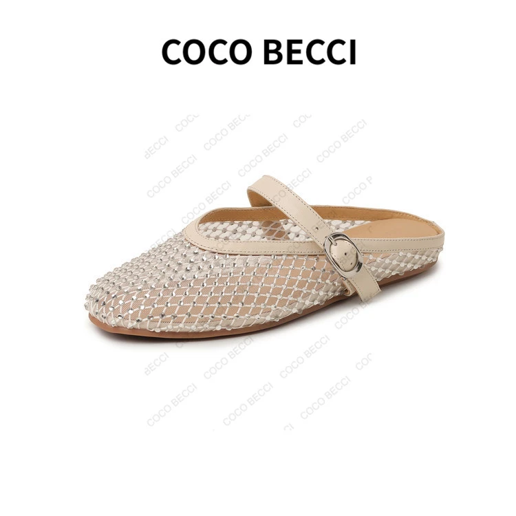 COCO BECCI【法式渔网鞋】2025夏季新款老钱风时髦包头网纱凉鞋