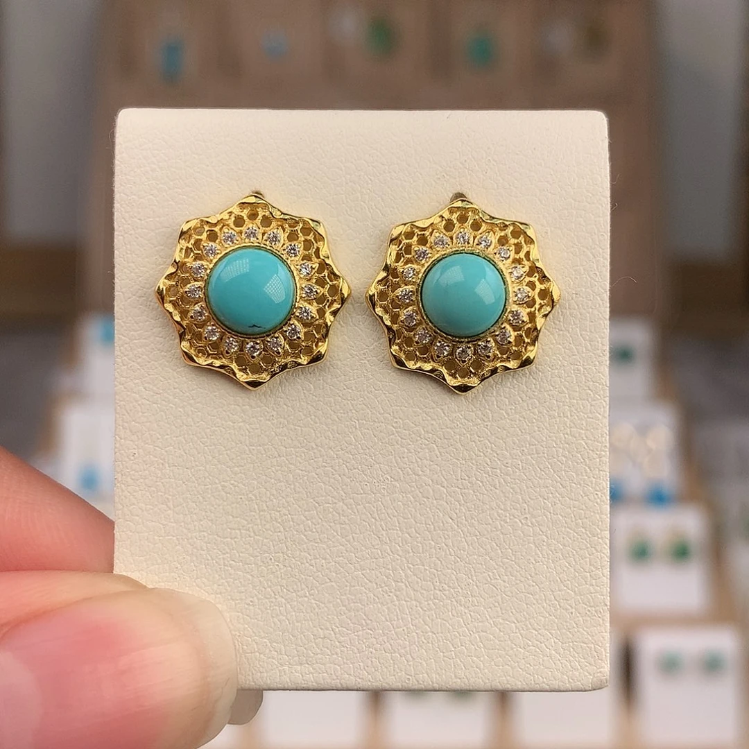 绿松石银S925镶嵌耳饰