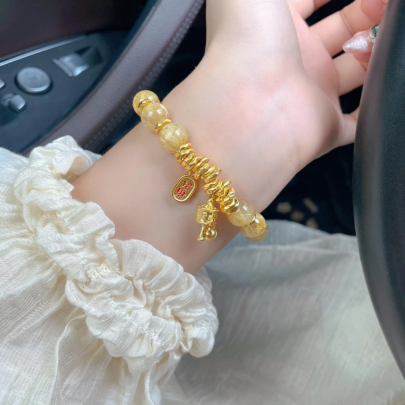 瑞诺黄金转经筒盘缠手链女足金999招财手串小众生日礼物送女友