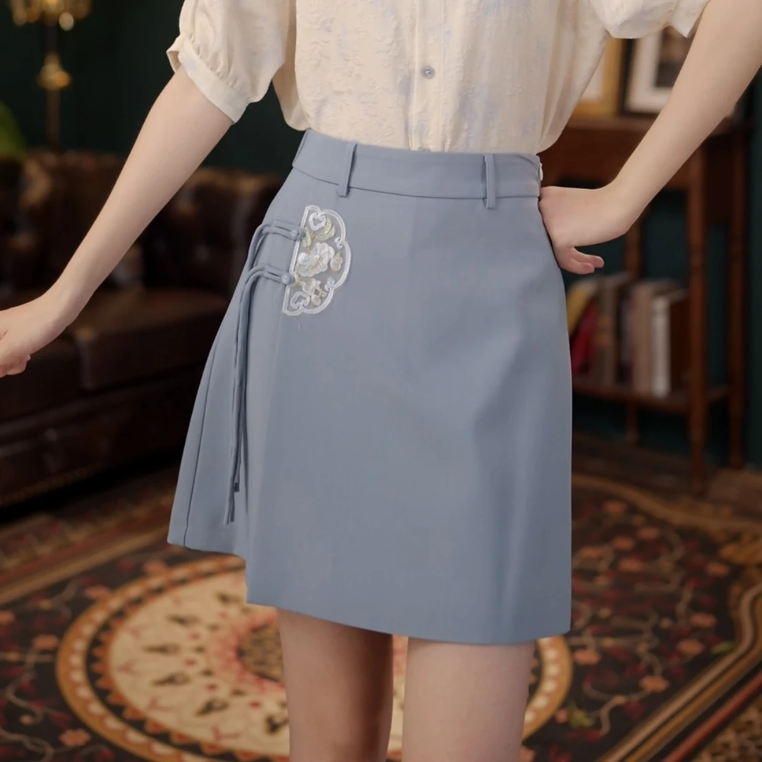 琦琦【山茶沐雨】 刺绣半身裙女款纯欲风高腰裤裙休闲夏季YE0706499