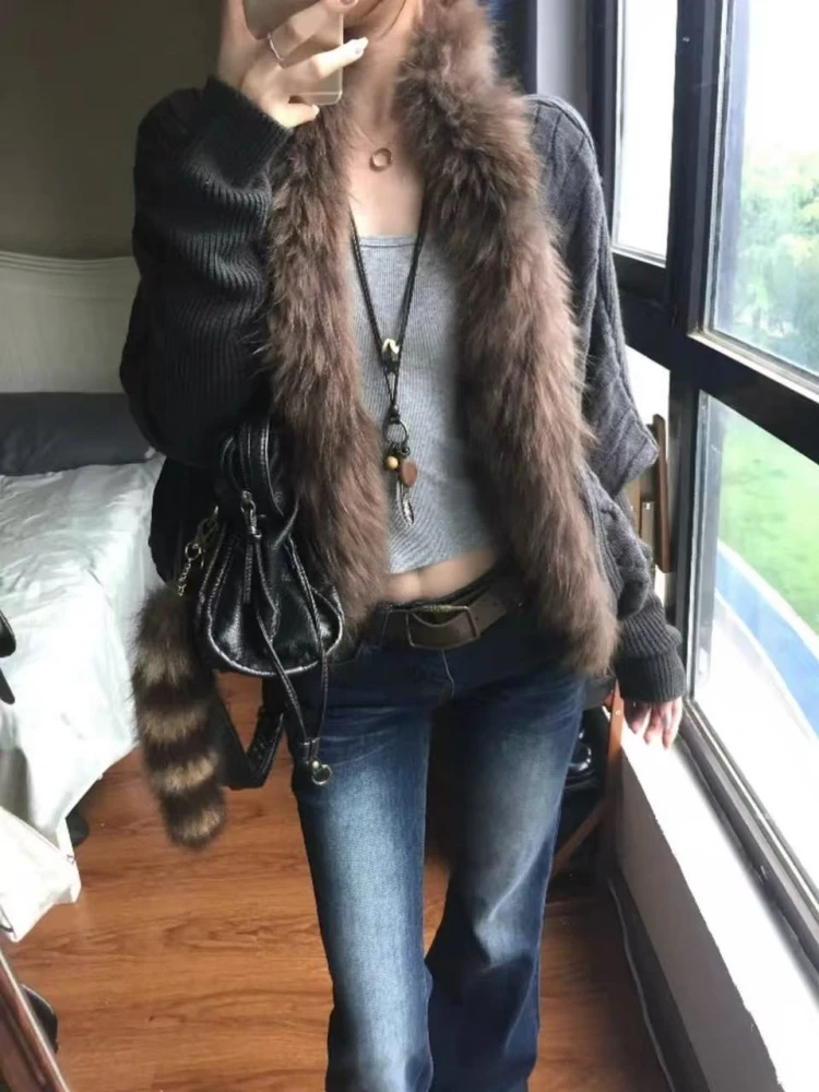 美式复古高级感超好看毛领宽松毛衣小众设计感洋气时髦上衣26冬季