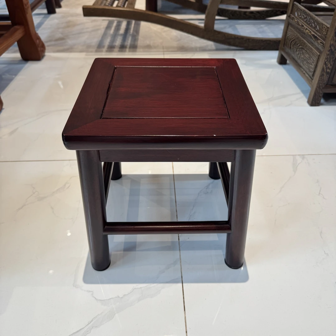 酸枝色方凳家用客厅阳台正方形榫卯结构小凳子新中式简约款四方凳