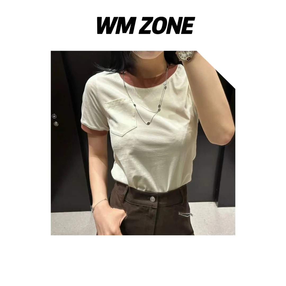 虎儿 3-11-3363 口袋字母撞色领圆领短袖T