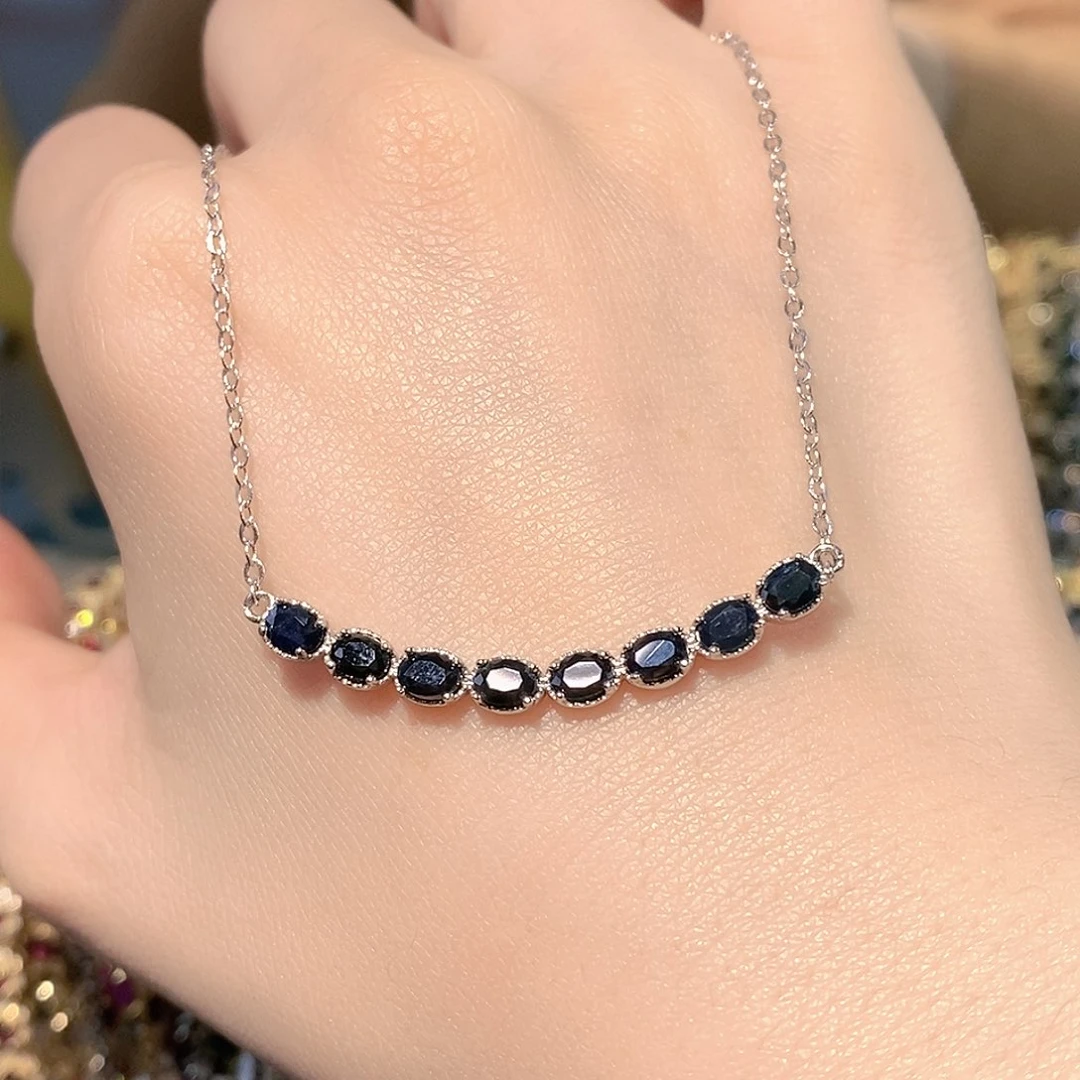 颈饰蓝宝石银S925镶嵌天然蓝宝石