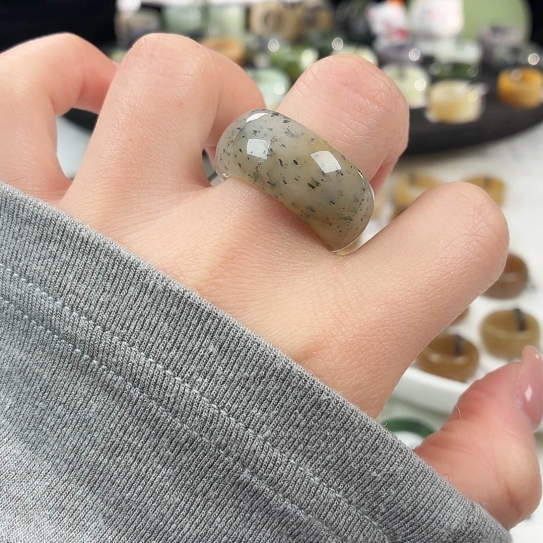 和田玉未镶嵌戒指S77糖青花墩墩18.0