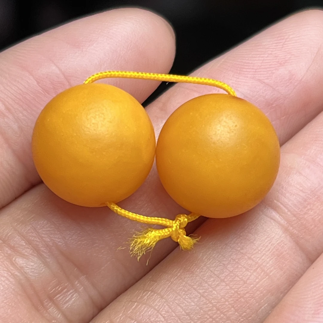 天然橘子皮蜜蜡圆珠对珠文玩配饰 卡13mm
