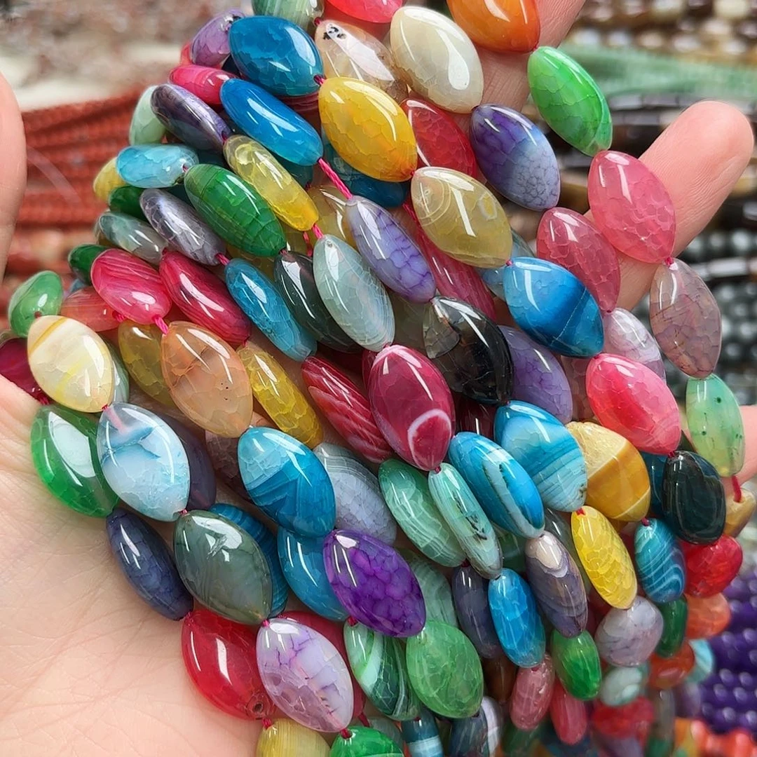 玛瑙/玉髓未镶嵌珠宝半成品12×18彩龙纹玛马眼蛋型一条