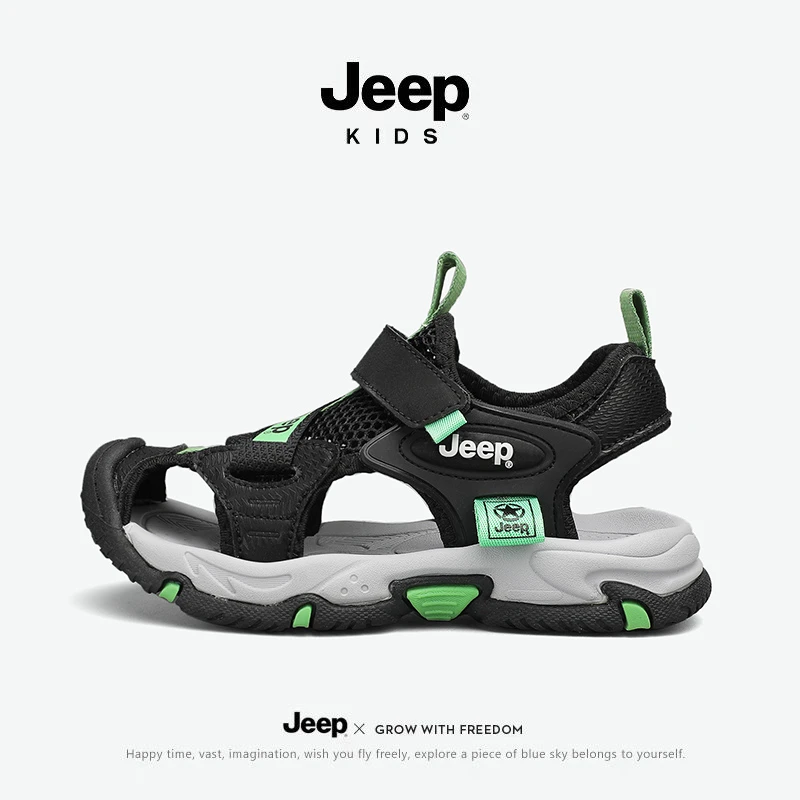 jeep男童沙滩凉鞋软底防滑轻便运动包头凉拖小女孩夏季透气洞洞鞋