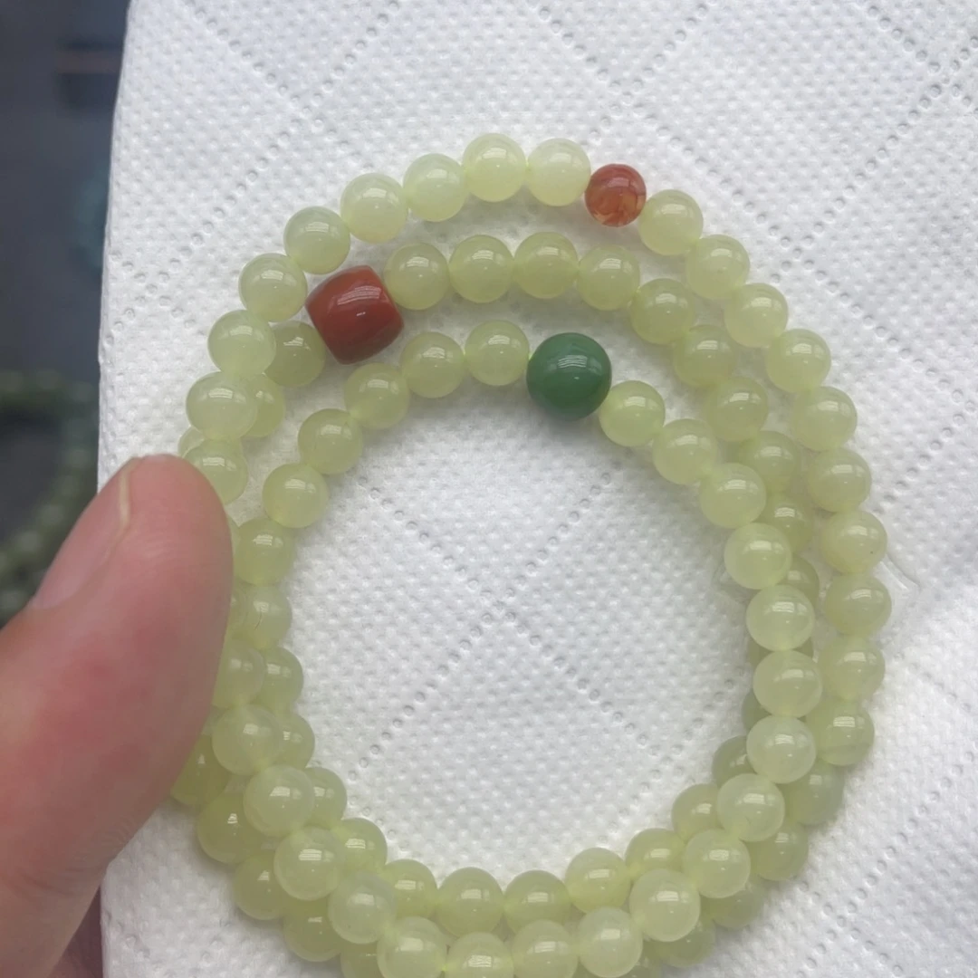 和田玉未镶嵌手串卡6黄口多圈