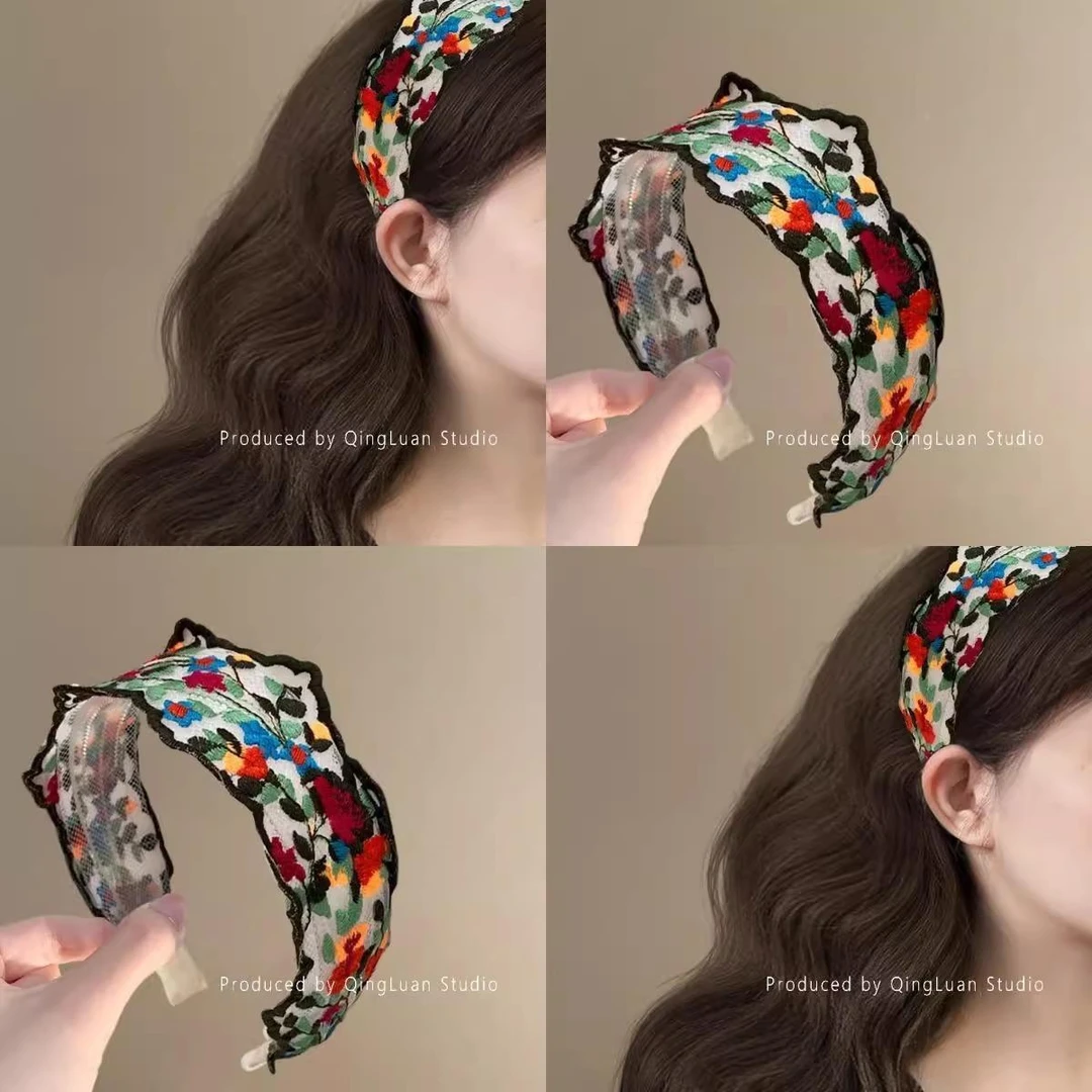 藤蔓玫瑰~刺绣花朵发箍女2025春夏甜美防滑高颅顶头箍2025新款