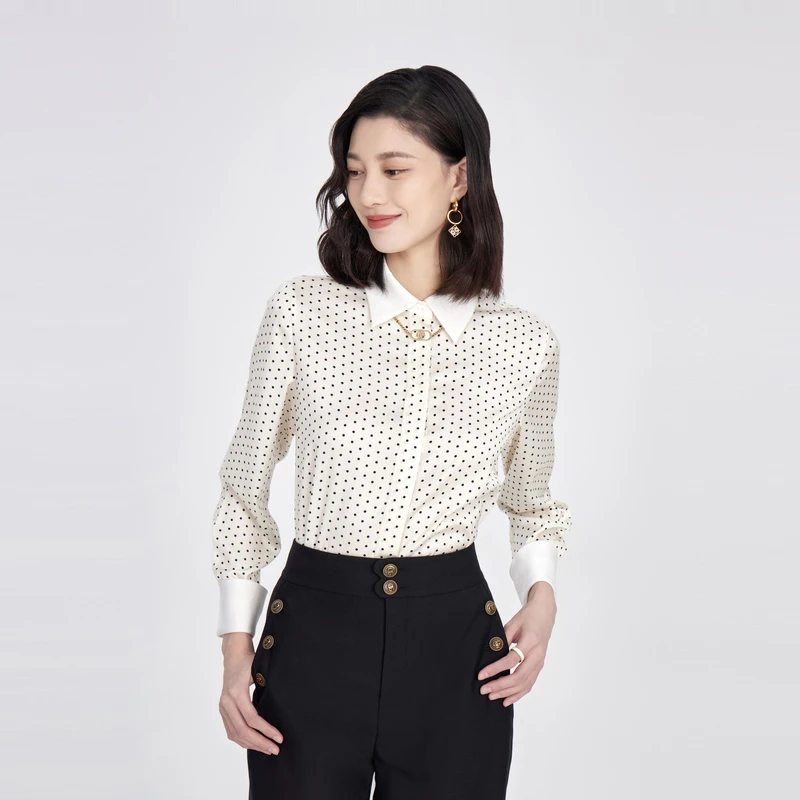 OBEG欧碧倩波点优雅缎面衬衣上衣气质女士衬衫50444552