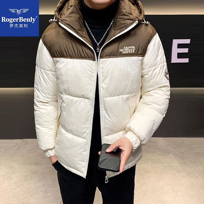 罗杰宾利冬季羽绒服男短款工装连帽外套潮牌休闲保暖男装866688
