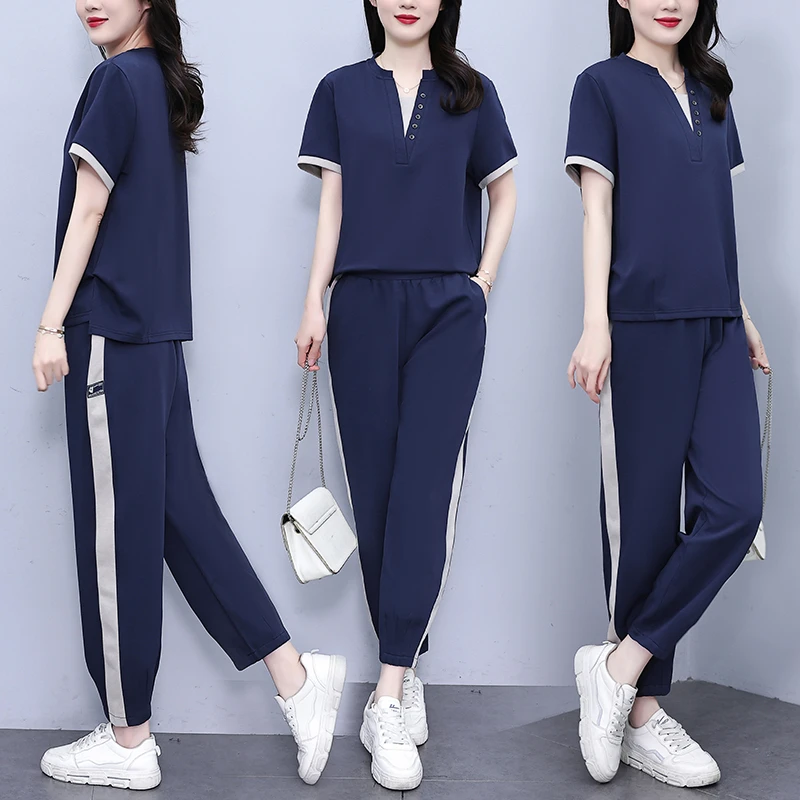 大码女装2025夏季新款宽松休闲舒适运动服套装短袖时尚两件套女