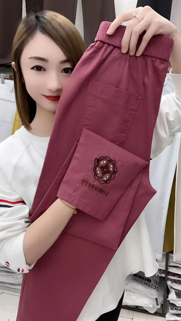 Y6681 春夏款水洗棉重工刺绣休闲小脚直筒