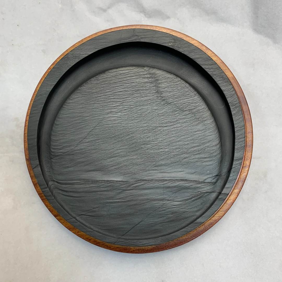 老坑歙砚眉子坑眉纹罗纹底圆形日月同辉直径15厚2.2厘米小楷素砚