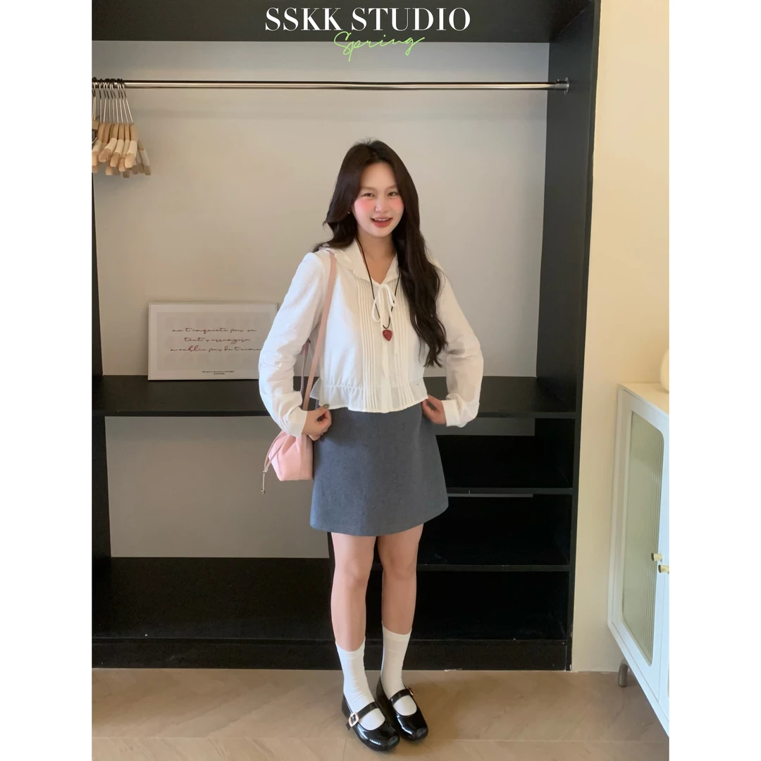 KMZY/KMZY山_山【法式学妹】微胖mm韩版简约基础百搭显瘦a字半身裙