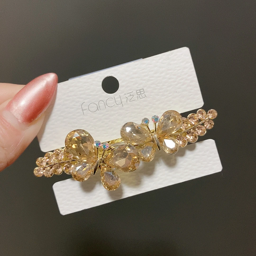 泛思蝴蝶6公分弹簧夹一字夹韩版钻发夹气质时尚发卡发饰0335