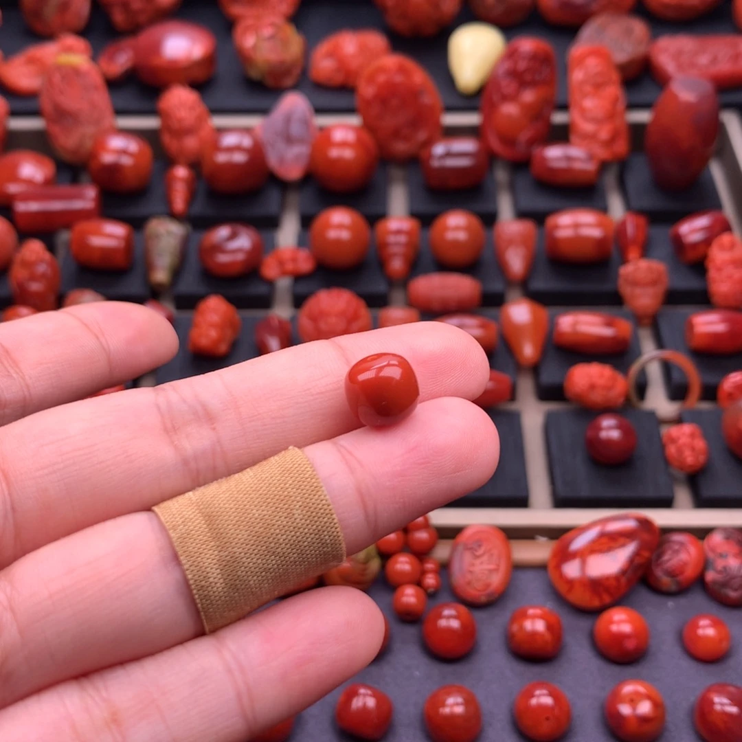 -***学南红玛瑙未镶嵌川料原矿老型单珠9.6mm