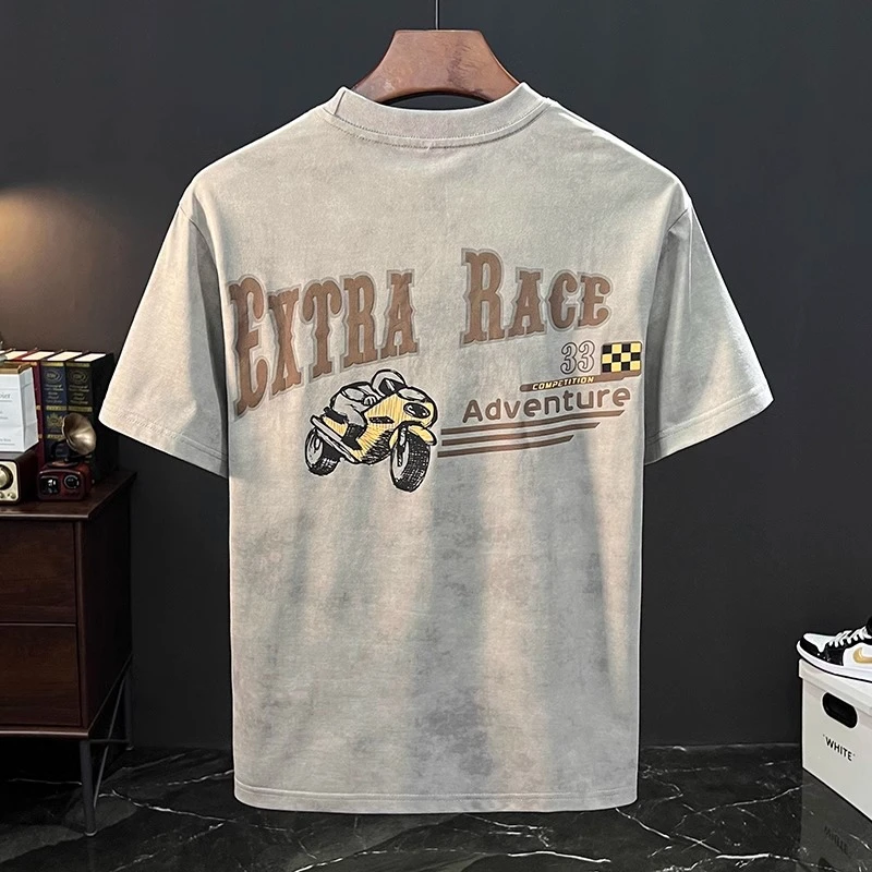 Salodac美式重磅短袖T恤男夏季新款潮流印花复古做旧体恤吸汗上衣