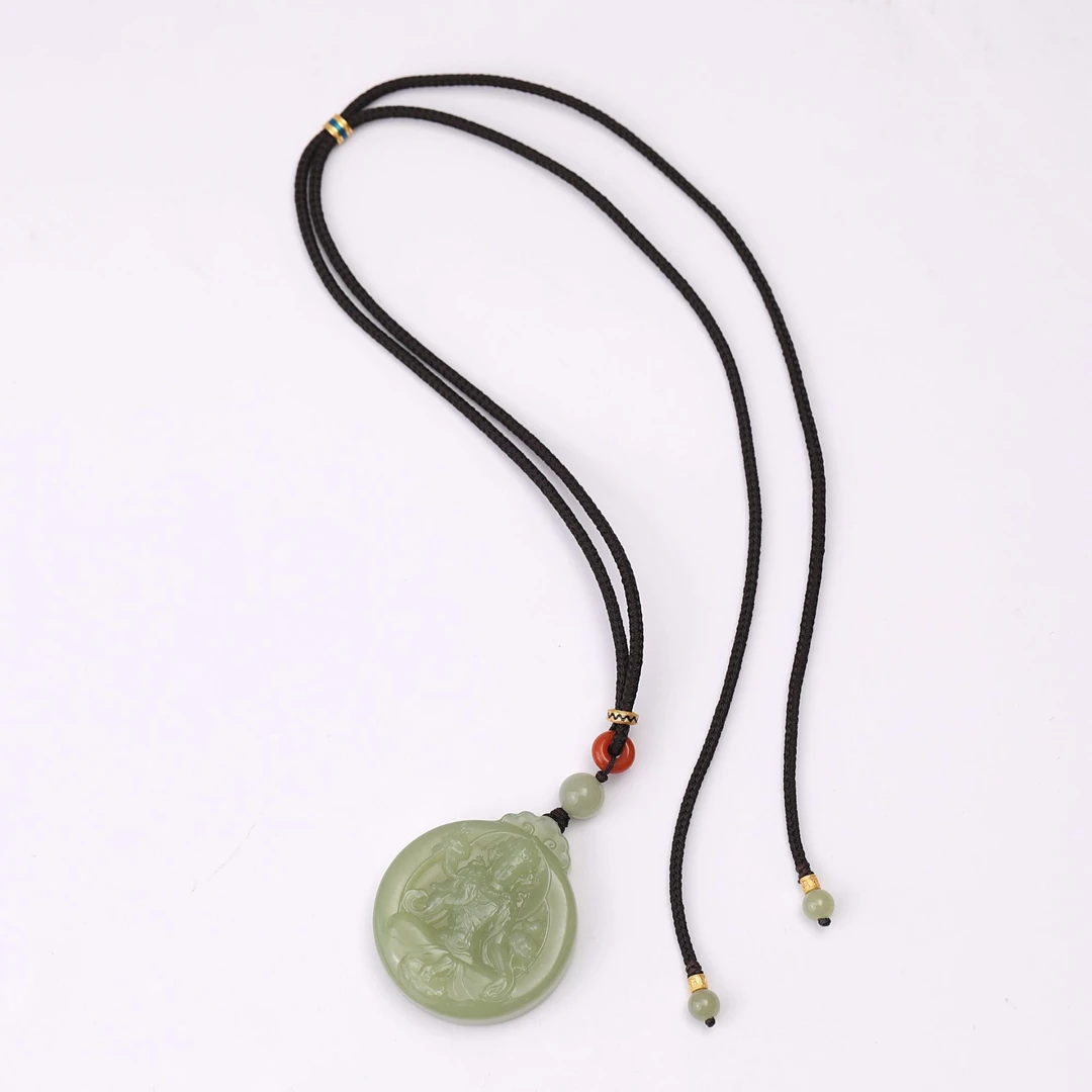 预售新疆和田玉绿黄绿度母单面RB243315尺寸约45*40mm