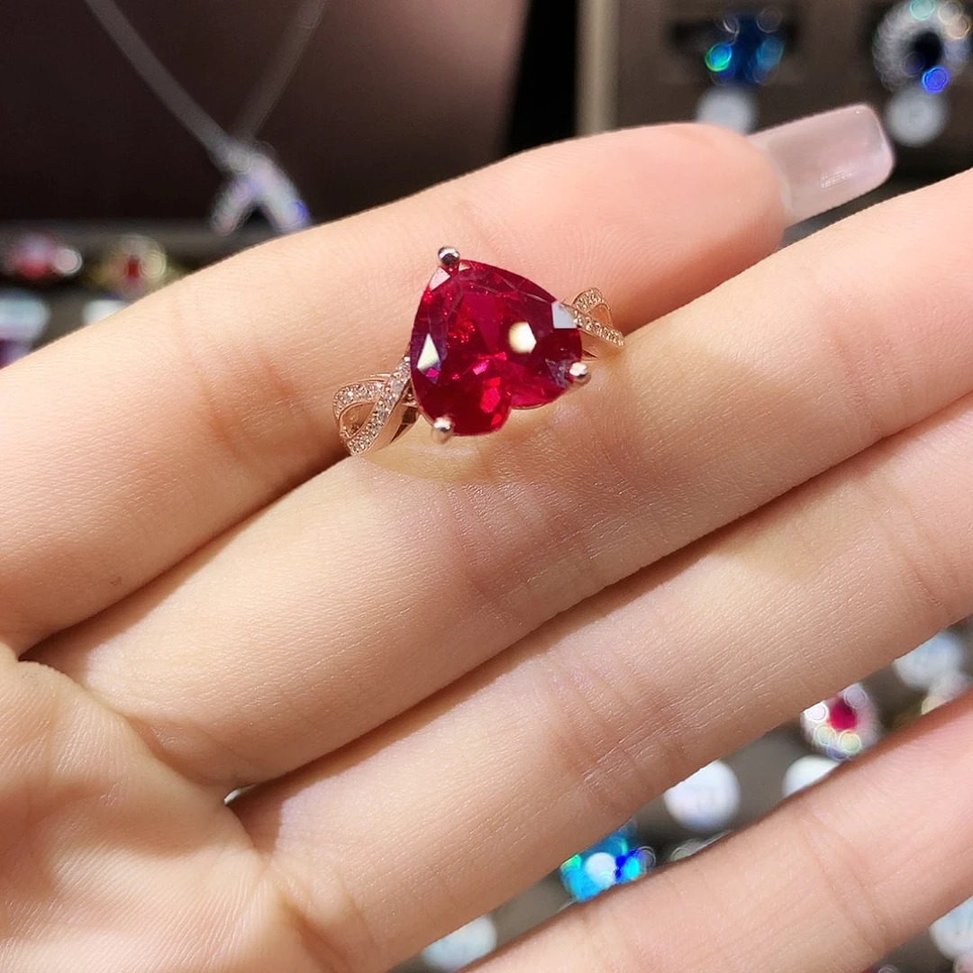 银S925镶嵌戒指红宝石玫瑰金10