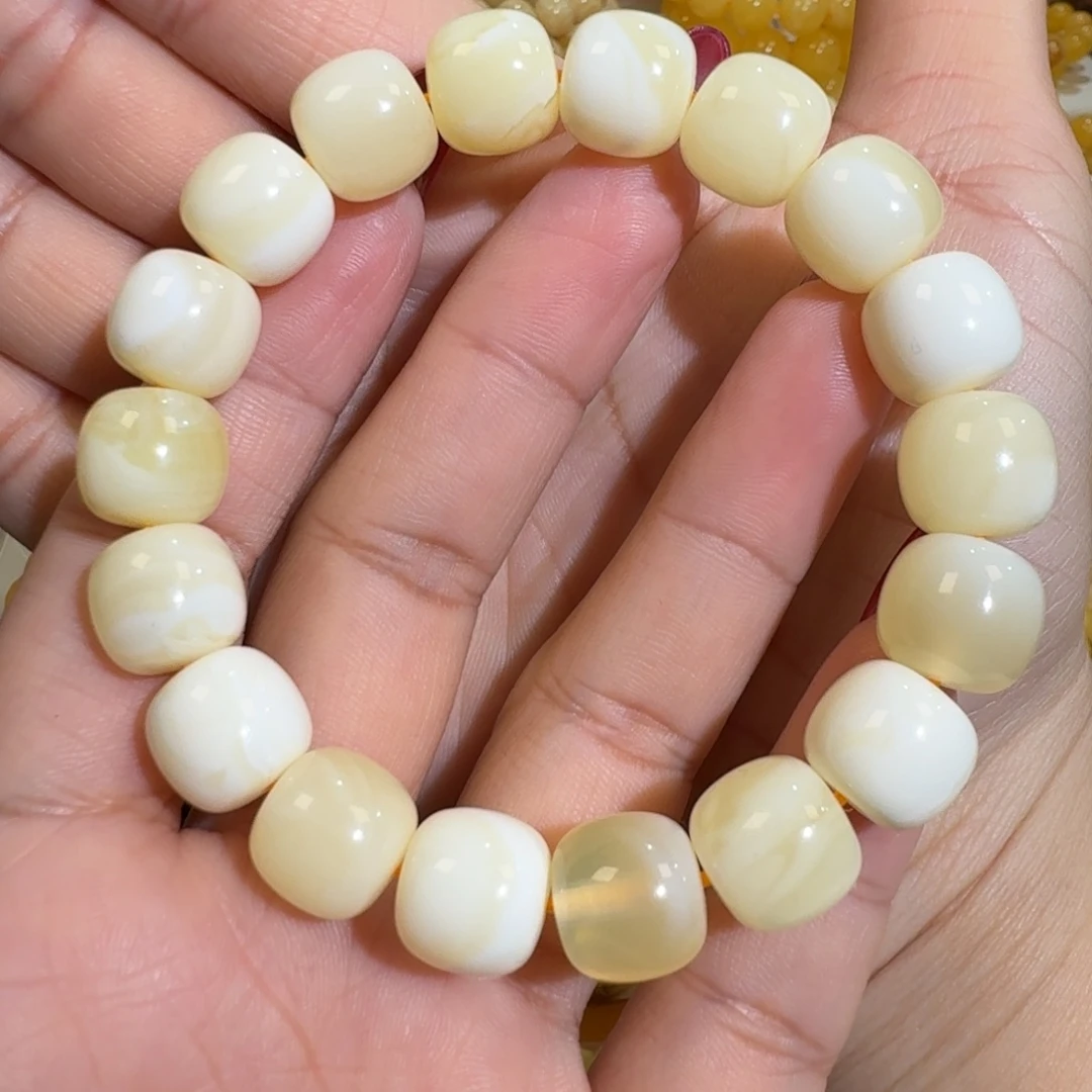 琥珀未镶嵌珠宝奇石12m焦皮同料老型浓白蜡手串19.6