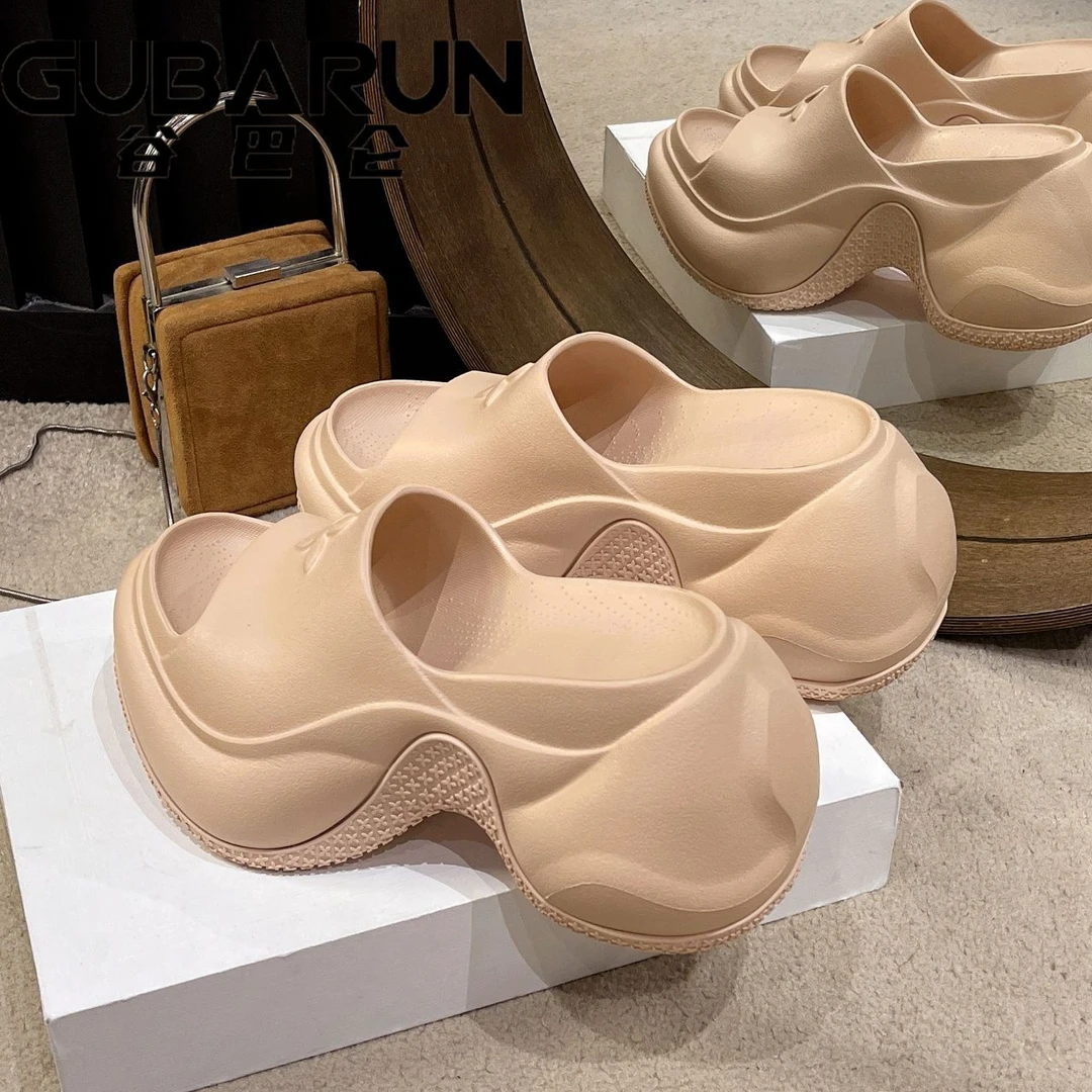 外贸十字花9CM厚底高跟凉拖鞋女户外穿时尚高跟明星同款男凉鞋