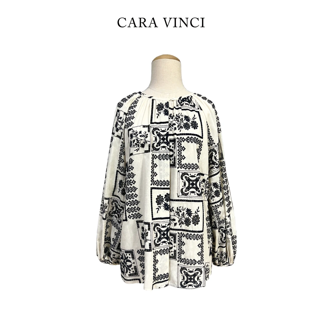 CARA原创【青花瓷上衣】气质法式复古慵懒轻奢重工刺绣衬衫1000767